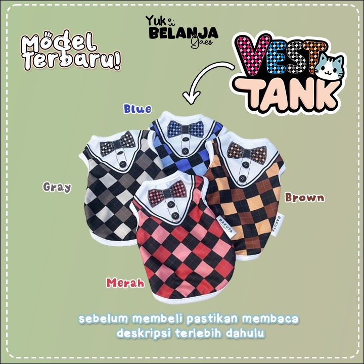 Baju Kucing Poliester VEST TANK Kaos Lucu Kucing / Baju Kucing Nyaman Terlaris!