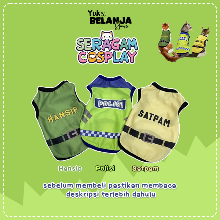 𝑵𝒆𝒘! BAJU KUCING SERAGAM TANK SERIES (KAOS POLISI, SATPAM, HANSIP) / BAJU KUCING NYAMAN TERLARIS!