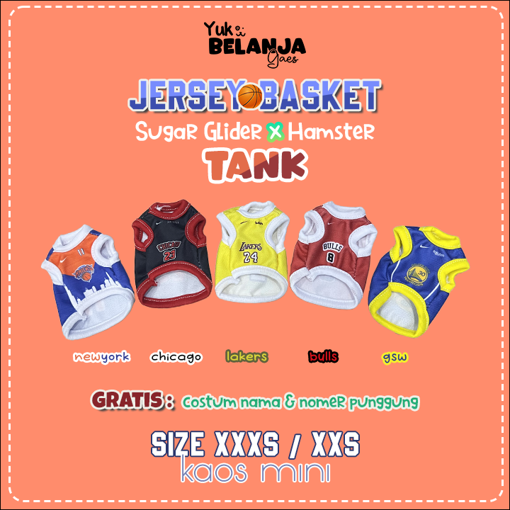 [𝗕𝗜𝗦𝗔 𝗖𝗢𝗦𝗧𝗨𝗠 𝗡𝗔𝗠𝗔] Baju Sugar Glider / Hamster  Jersey Basket Tank / bahan nyaman size XXS & XXXS!