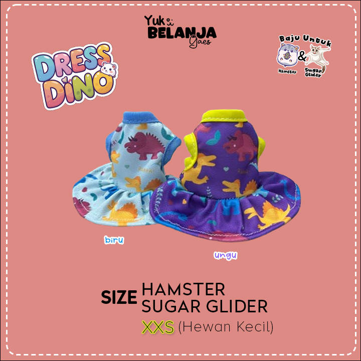Baju Sugar Glider / Hamster Dress Dino untuk Hewan Kecil size XXS!