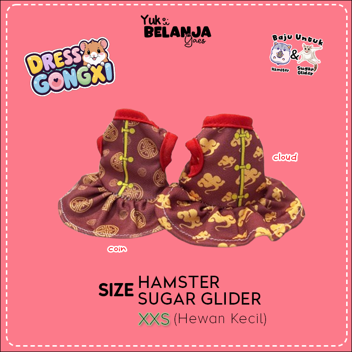 Baju Sugar Glider / Hamster Dress Gong xi Fa Cai untuk Hewan Kecil size XXS!