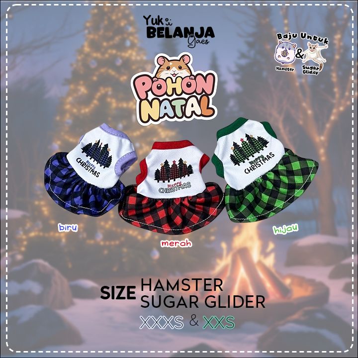 Baju Sugar Glider / Hamster Dress Pohon Natal Christmas untuk Hewan Kecil size XXS!