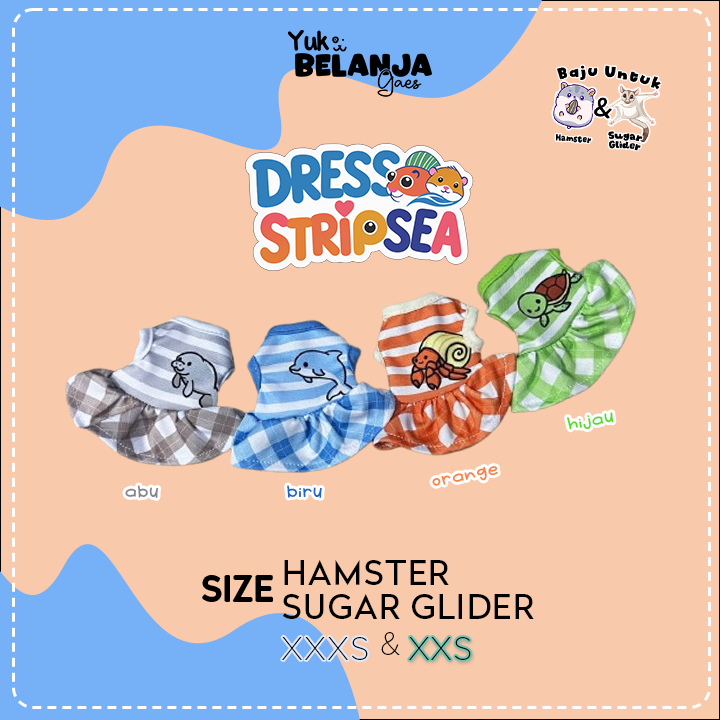Baju Sugar Glider / Hamster Dress Stripsea untuk Hewan Kecil size XXS!
