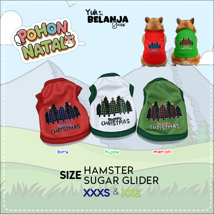 Baju Sugar Glider / Hamster Kaos Pohon Natal Christmas Tank size XXS dan XXXS!