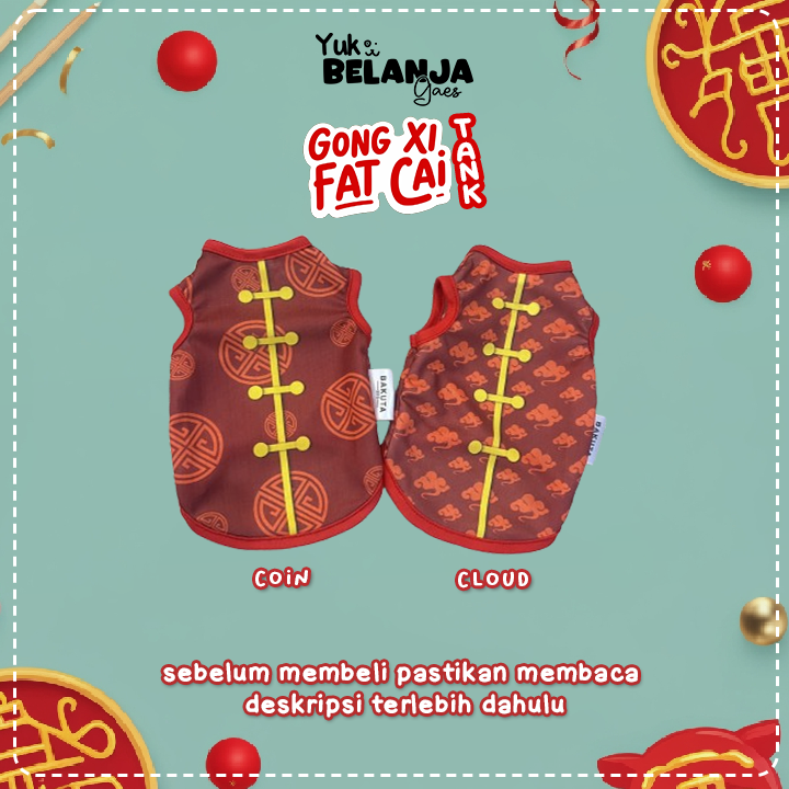 Baju Kucing Bahan Poliester Gong Xi Fat Cai Tank Series / Baju Kucing Lucu Nyaman Terlaris!