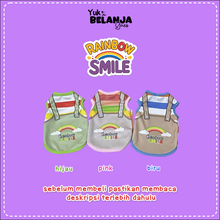 Baju Kucing Bahan Poliester Kaos Rompi Rainbow Smile Tank / Baju Kucing Lucu Nyaman Terlaris!